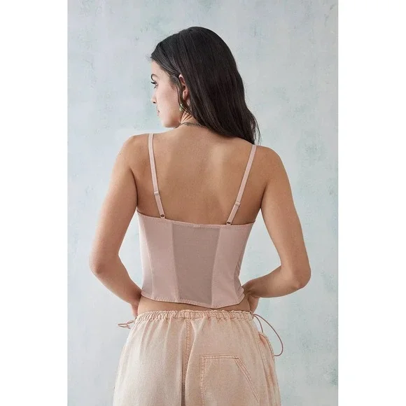 Urban Outfitters Pink Corset Style Camisole Top Hook & Eye Closure Mesh Back XL - Picture 4 of 8